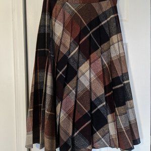 Vintage Plaid Midi Skirt - Brown